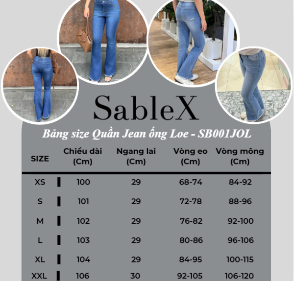 SableX Quần Jean Ống Loe Denim Basic Xanh Đậm, Form Chuẩn, Tôn Dáng có đủ size XS-XL mã SB001LOE