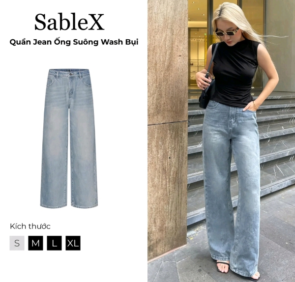 Quần Jean Ống Rộng 25cm Wash Phủ Bụi SableX Phù Hợp Cho Nam Và Nữ