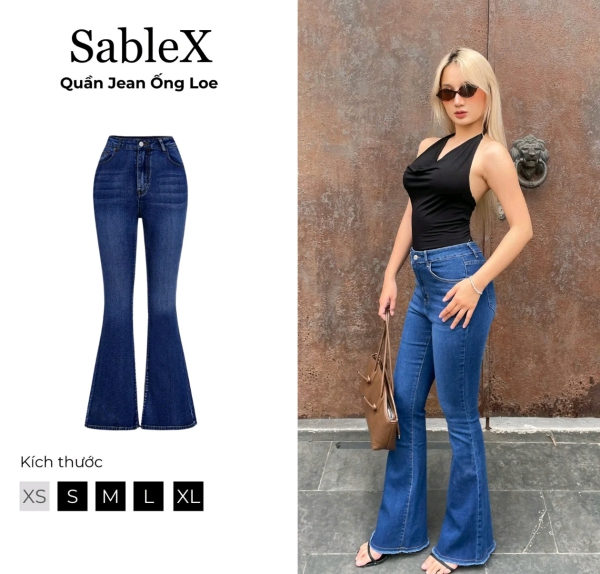 SableX Quần Jean Ống Loe Denim Basic Xanh Đậm, Form Chuẩn, Tôn Dáng có đủ size XS-XL mã SB001LOE