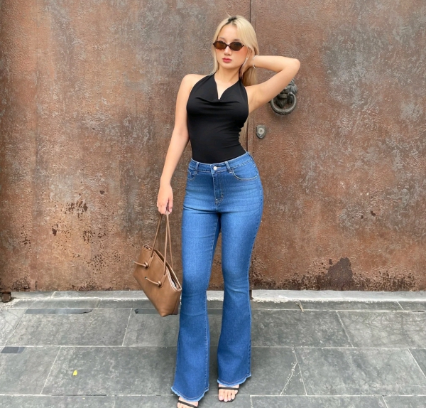 SableX Quần Jean Ống Loe Denim Basic Xanh Đậm, Form Chuẩn, Tôn Dáng có đủ size XS-XL mã SB001LOE