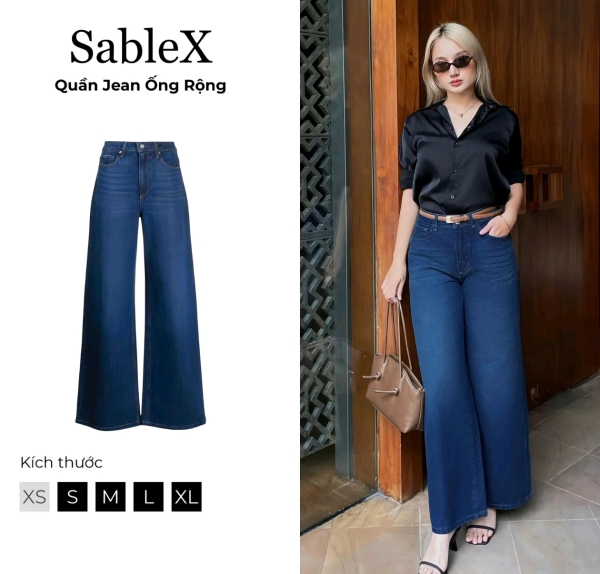 Quần Jean Ống Siêu Rộng 31CM Xanh Đậm SableX Che Khuyết Điểm Tốt, Phù Hợp Cho Nam Và Nữ