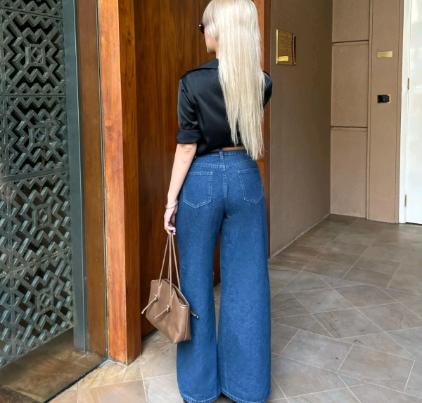 Quần Jean Ống Siêu Rộng 31CM Xanh Đậm SableX Che Khuyết Điểm Tốt, Phù Hợp Cho Nam Và Nữ