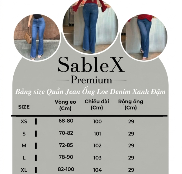 SableX Quần Jean Ống Loe Denim Basic Xanh Đậm, Form Chuẩn, Tôn Dáng có đủ size XS-XL mã SB001LOE